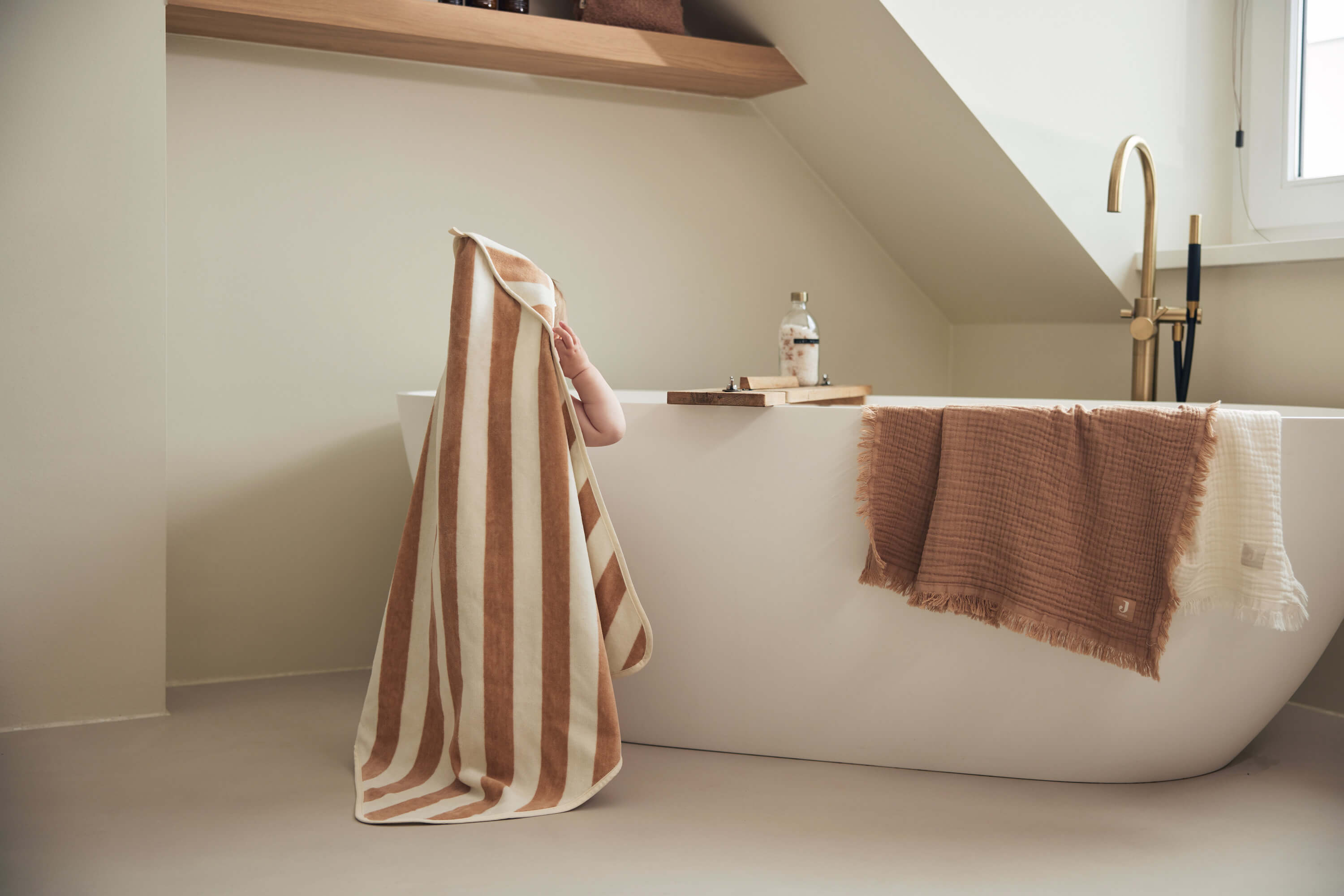 Cape de bain + gant coton bio - caramel, Linge de maison et décoration
