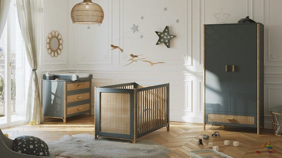 Chambre bébé complète NAMI Blanc et Rotin design et élégante