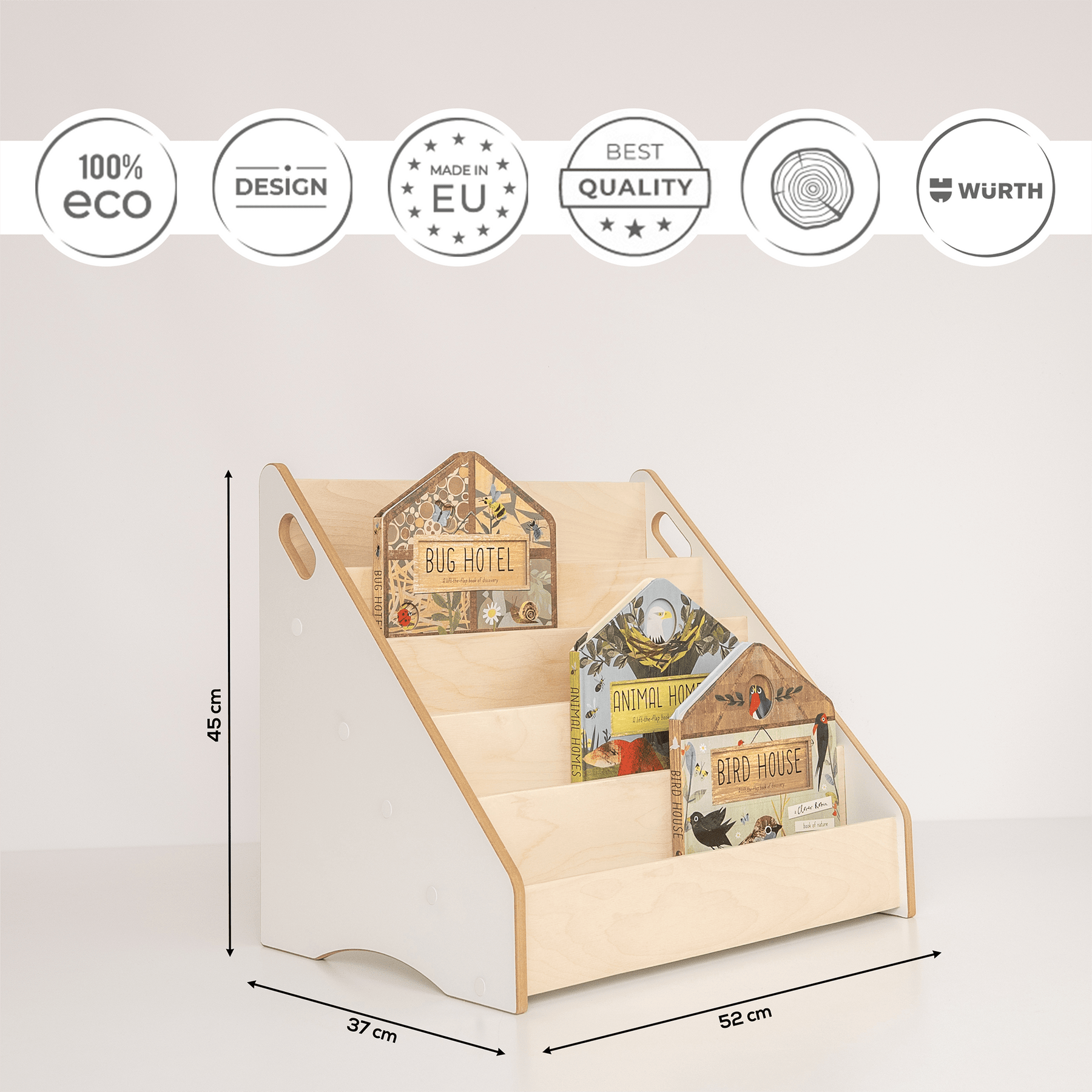 Bibliothèque enfant MAMOI Maxi – 5 tiroirs, bois naturel, 52×37×47 cm