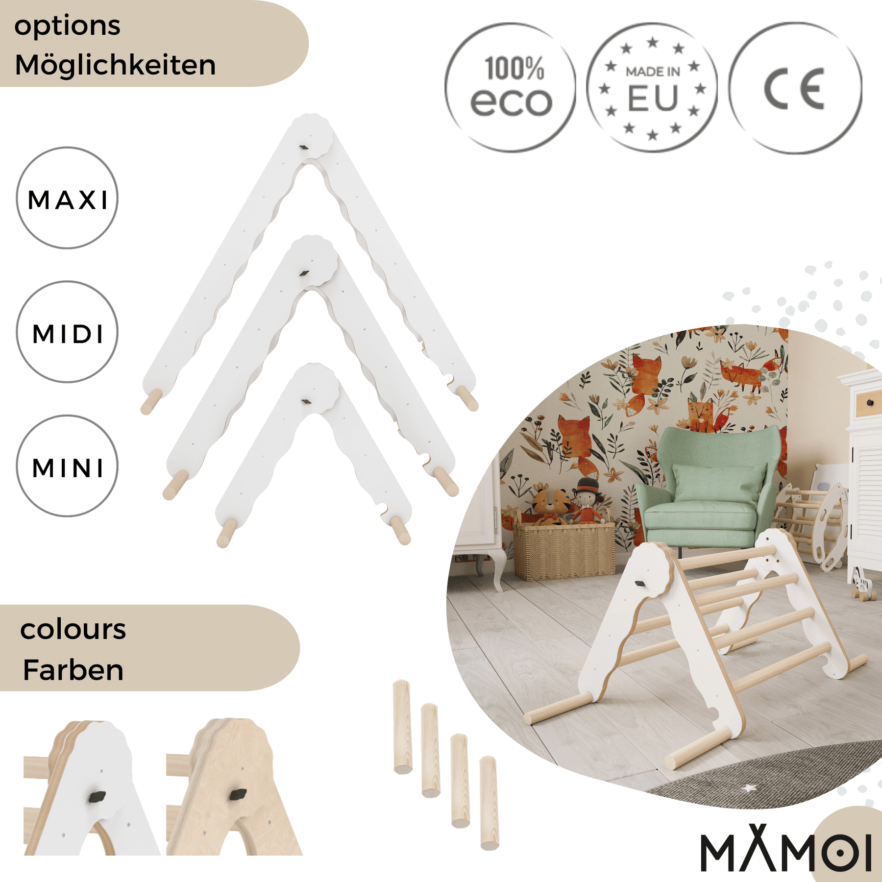 Triangle de Pikler bois - jouet de motricité intérieur enfant MAMOI