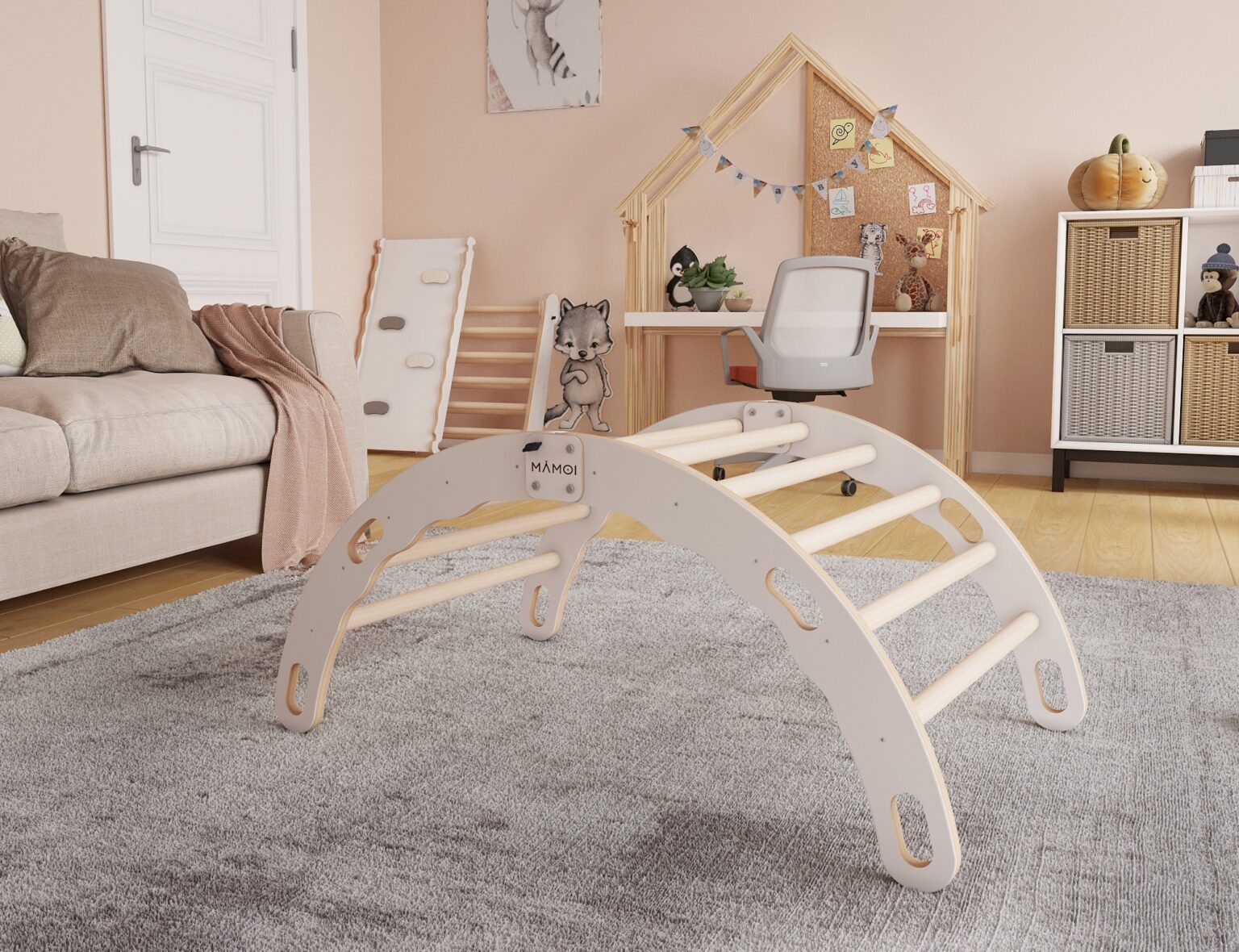 Bascule Montessori 2-en-1 MAMOI – Arche de Pikler & bascule en bois pliable