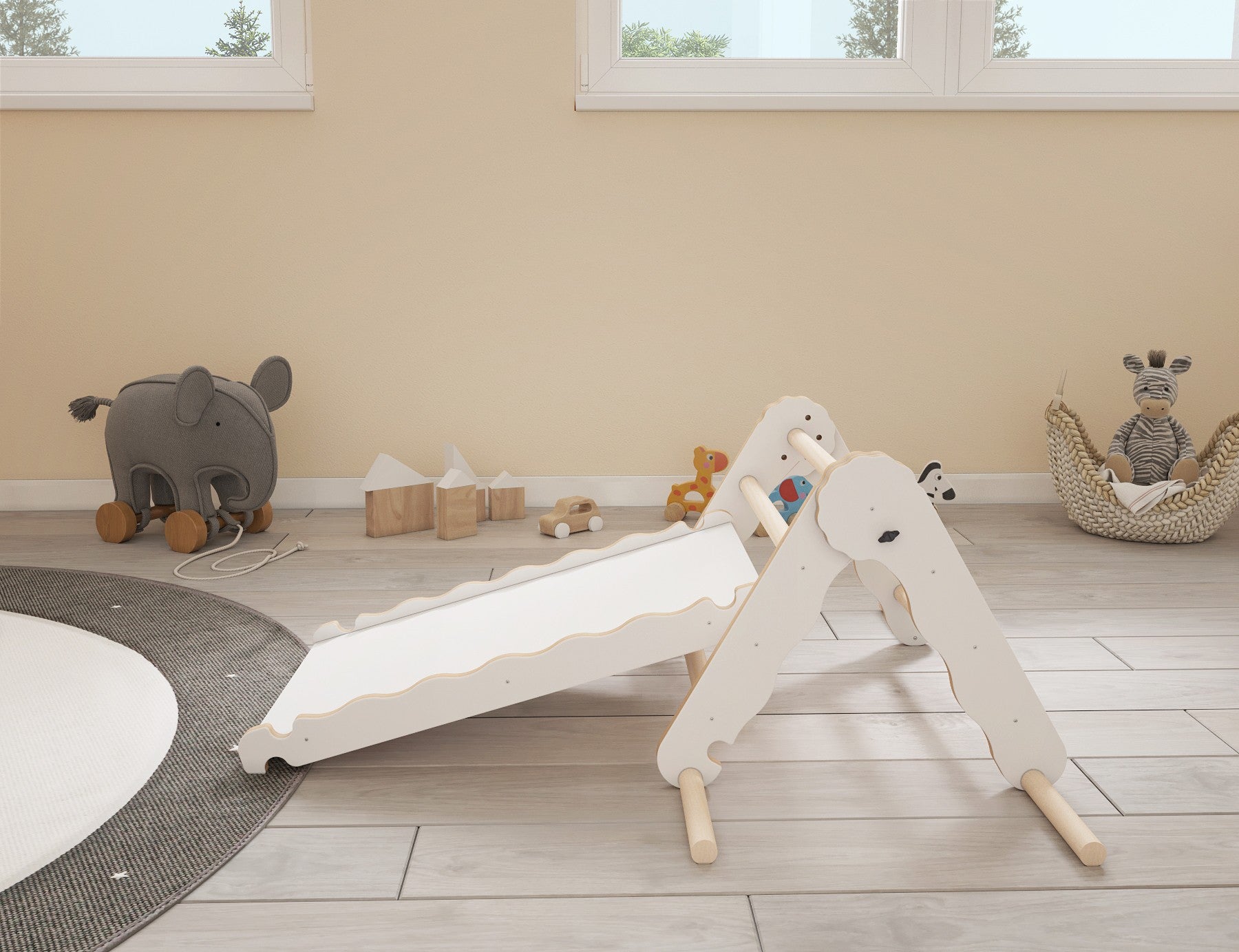 Triangle de Pikler et rampe bois - jouet de motricité intérieur enfant MAMOI