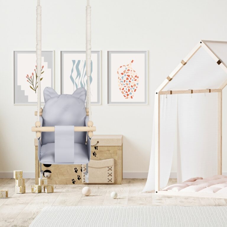 Chaise suspendue bébé MAMOI en bois - Petit Chat 3-en-1 avec harnais et crochet