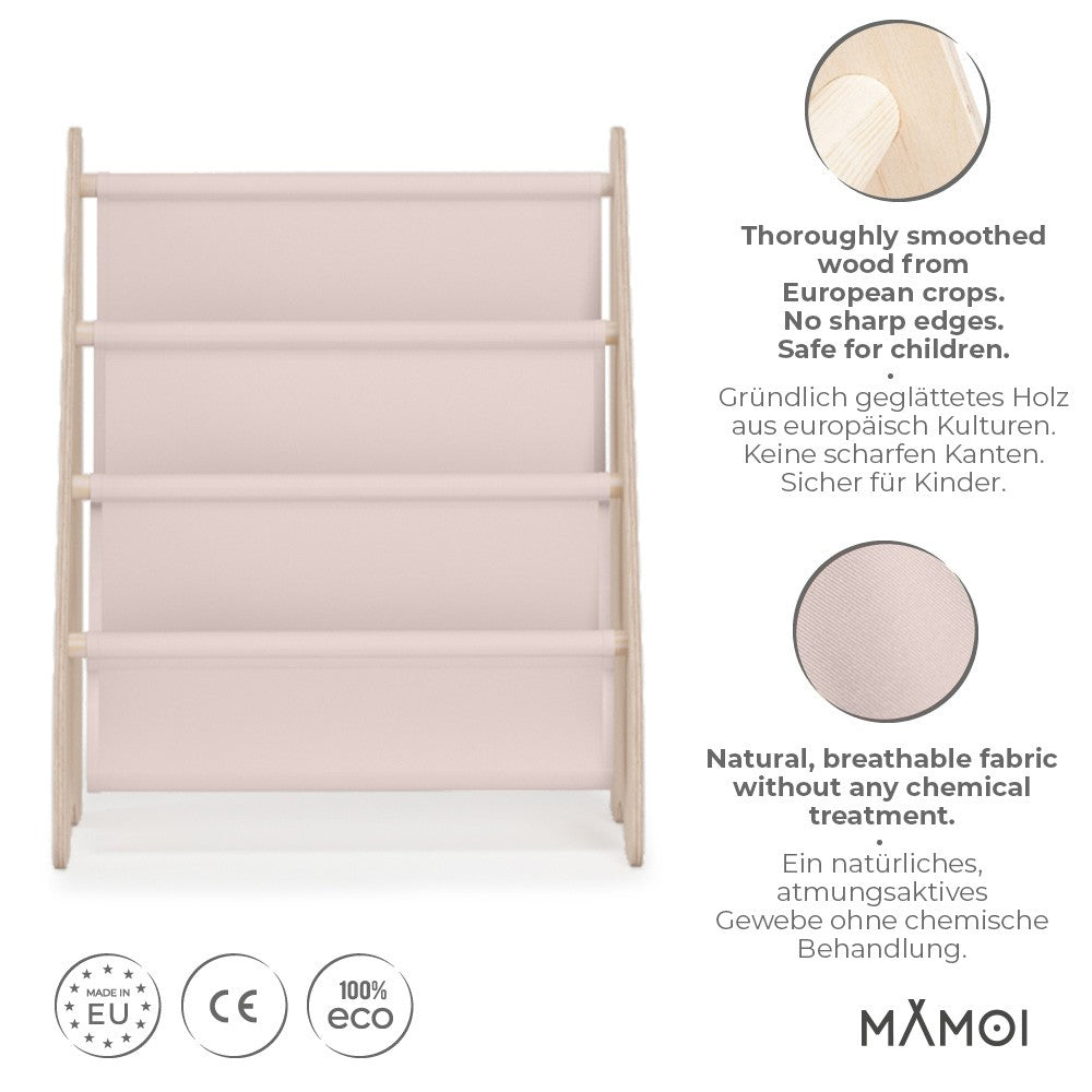 Bibliothèque enfant MAMOI en bois & tissu – 52×25×63 cm