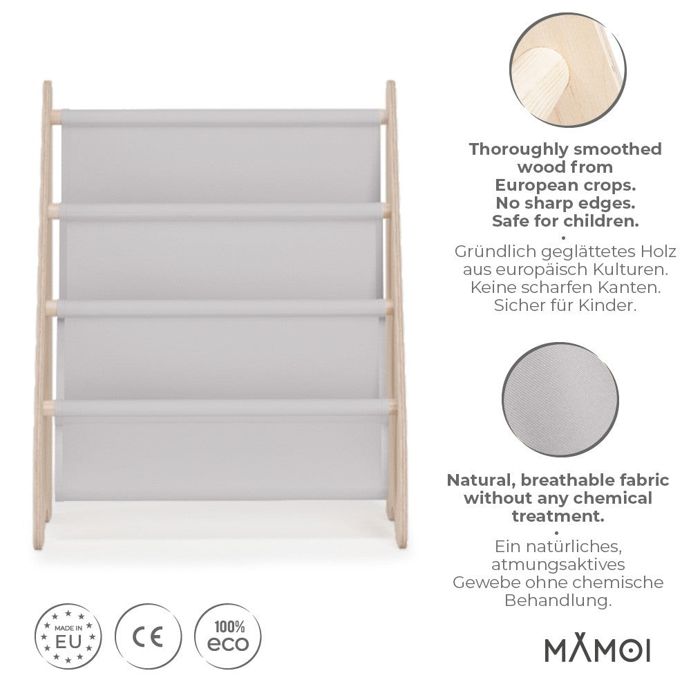 Bibliothèque enfant MAMOI en bois & tissu – 52×25×63 cm