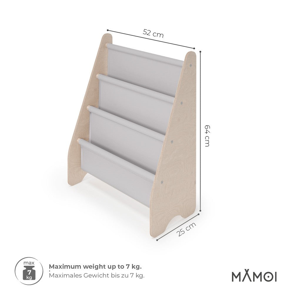 Bibliothèque enfant MAMOI en bois & tissu – 52×25×63 cm