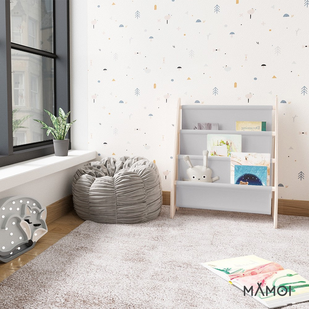 Bibliothèque enfant MAMOI en bois & tissu – 52×25×63 cm