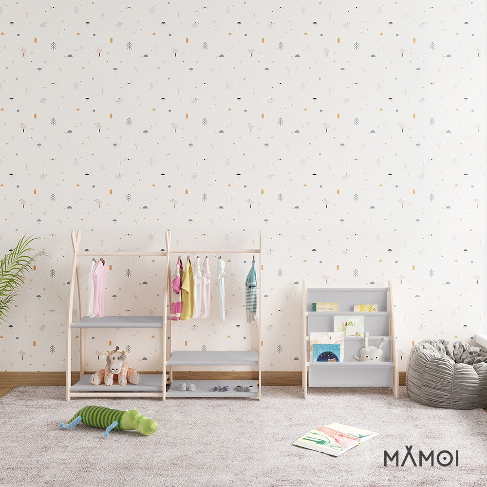Bibliothèque enfant MAMOI en bois & tissu – 52×25×63 cm