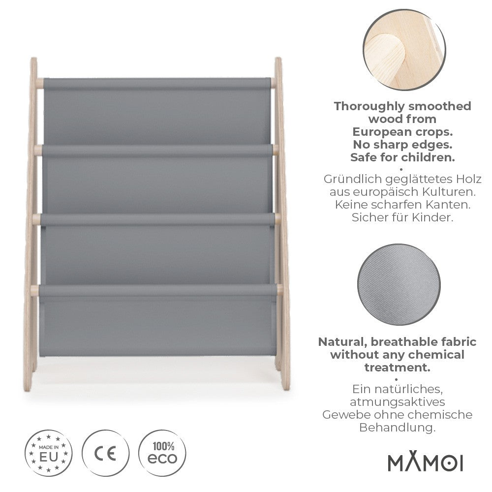Bibliothèque enfant MAMOI en bois & tissu – 52×25×63 cm