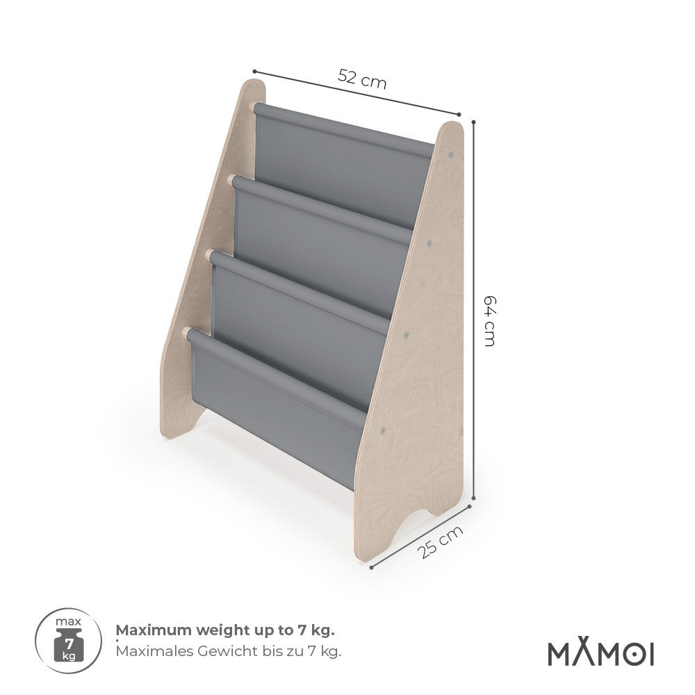 Bibliothèque enfant MAMOI en bois & tissu – 52×25×63 cm