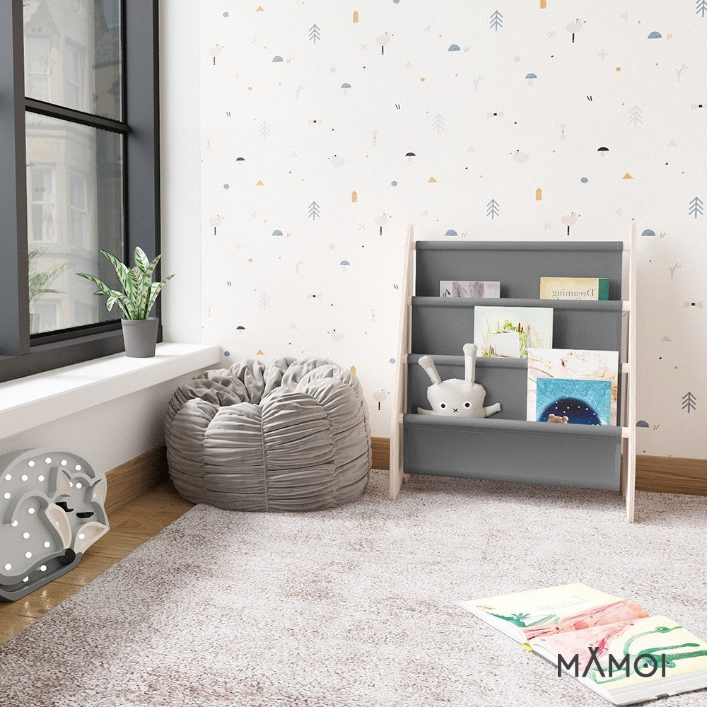 Bibliothèque enfant MAMOI en bois & tissu – 52×25×63 cm