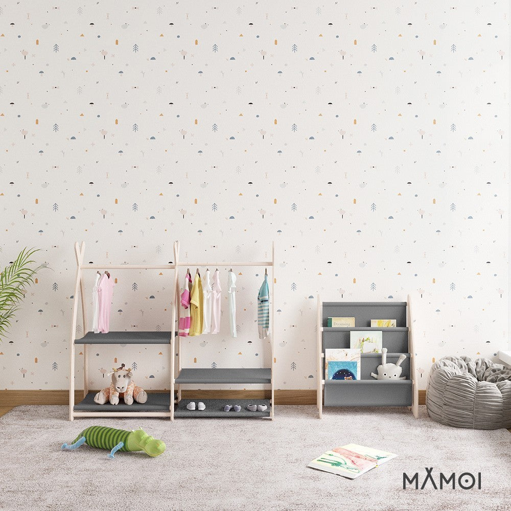 Bibliothèque enfant MAMOI en bois & tissu – 52×25×63 cm