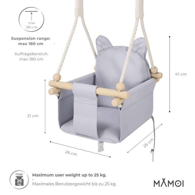 Chaise suspendue bébé MAMOI en bois - Petit Chat 3-en-1 avec harnais et crochet