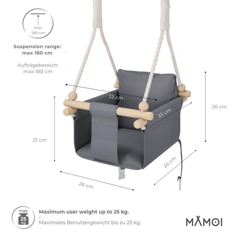 Chaise suspendue bébé MAMOI en bois - Montessori 3-en-1 avec harnais et crochet