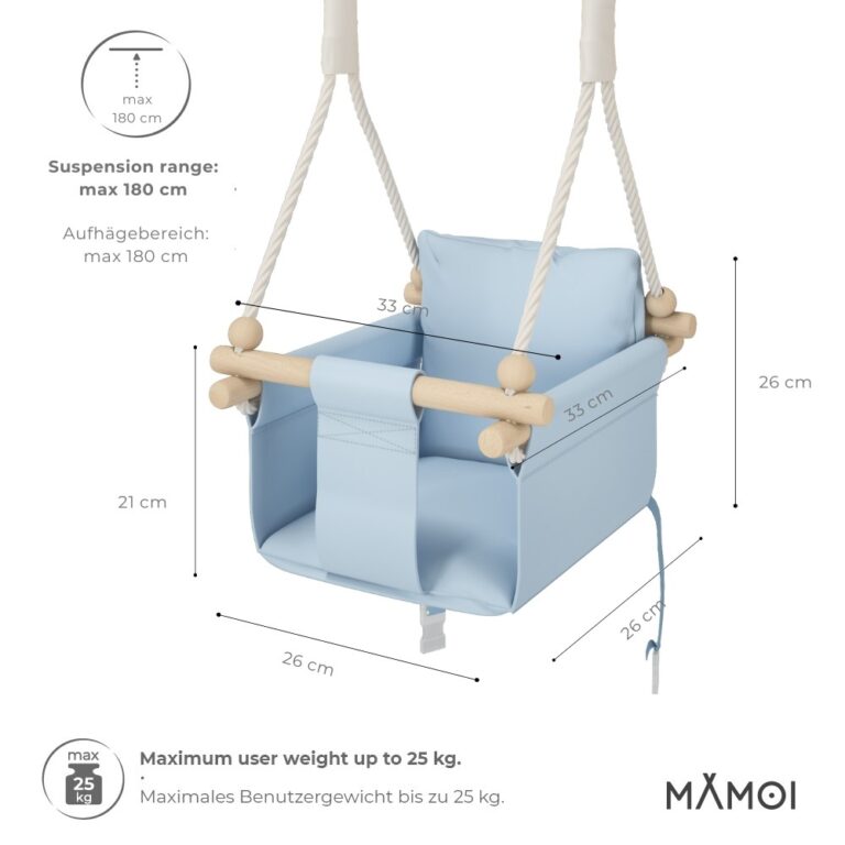 Chaise suspendue bébé MAMOI en bois - Montessori 3-en-1 avec harnais et crochet