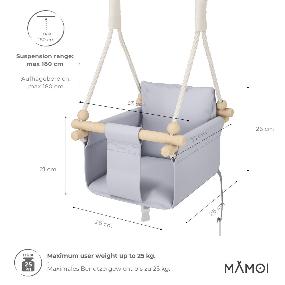 Chaise suspendue bébé MAMOI en bois - Montessori 3-en-1 avec harnais et crochet