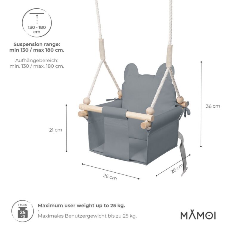Chaise suspendue bébé MAMOI en bois - Petit Chat 3-en-1 avec harnais et crochet