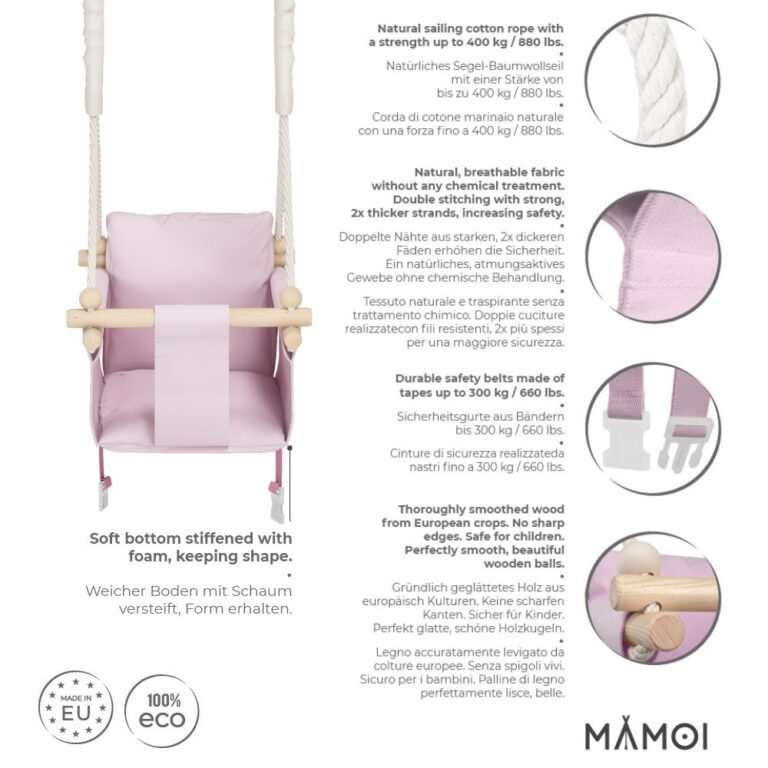 Chaise suspendue bébé MAMOI en bois - Montessori 3-en-1 avec harnais et crochet