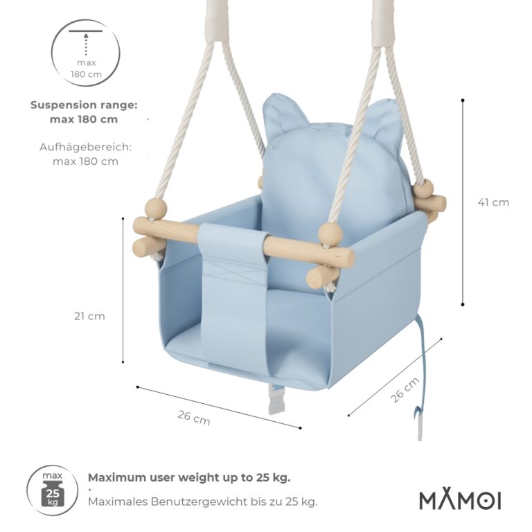Chaise suspendue bébé MAMOI en bois - Petit Chat 3-en-1 avec harnais et crochet