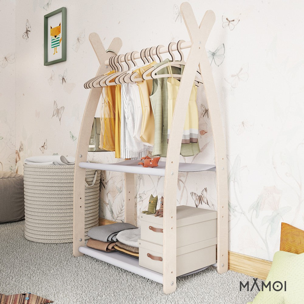 Portant chambre enfant MAMOI en bois naturel 53x95x32cm Double étagère