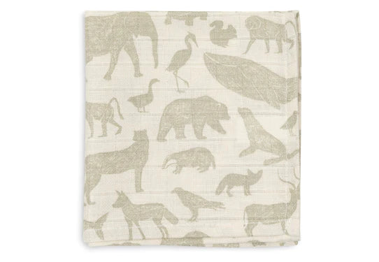 Serviette gaze de Coton 31x31cm (x3) Animal Olive Green - Jollein