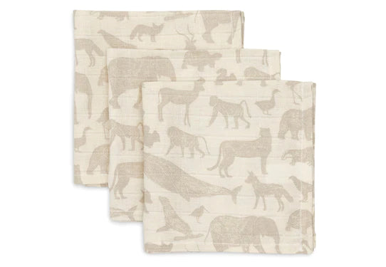 Serviette gaze de Coton 31x31cm (x3) Animal Nougat - Jollein
