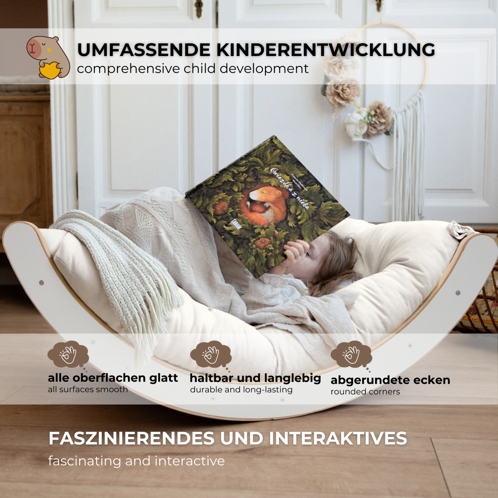 Ensemble 3-en-1 – Arche Montessori, Coussin & Toboggan en bois blanc Mamoi