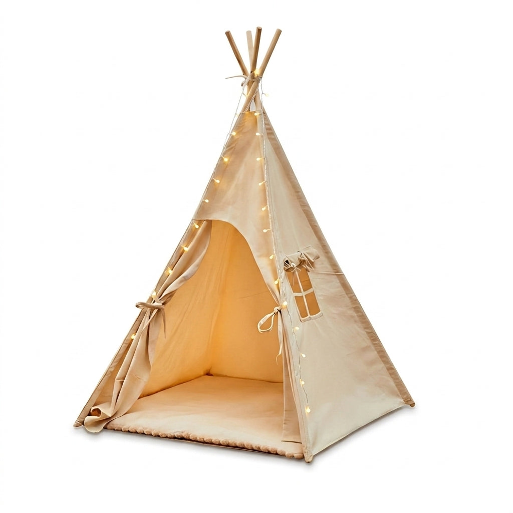 Tipi enfant avec tapis avec guirlandes