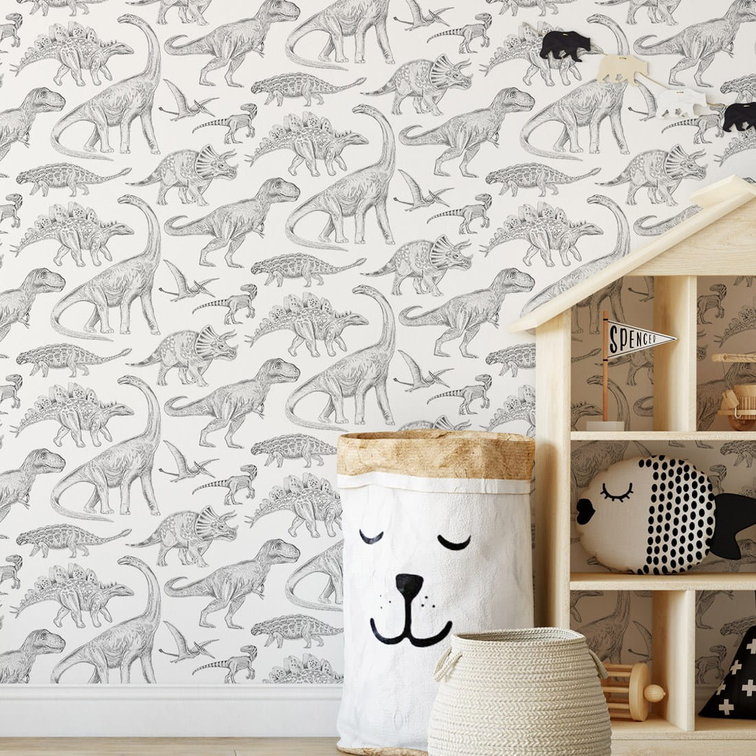 Papier peint dinosaure blanc Pastelowe Love - Wallpapers par Pastelowe Love