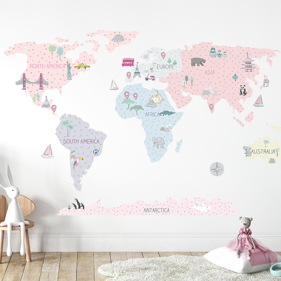 Sticker map monde rose Pastelowe Love - Wallpapers par Pastelowe Love