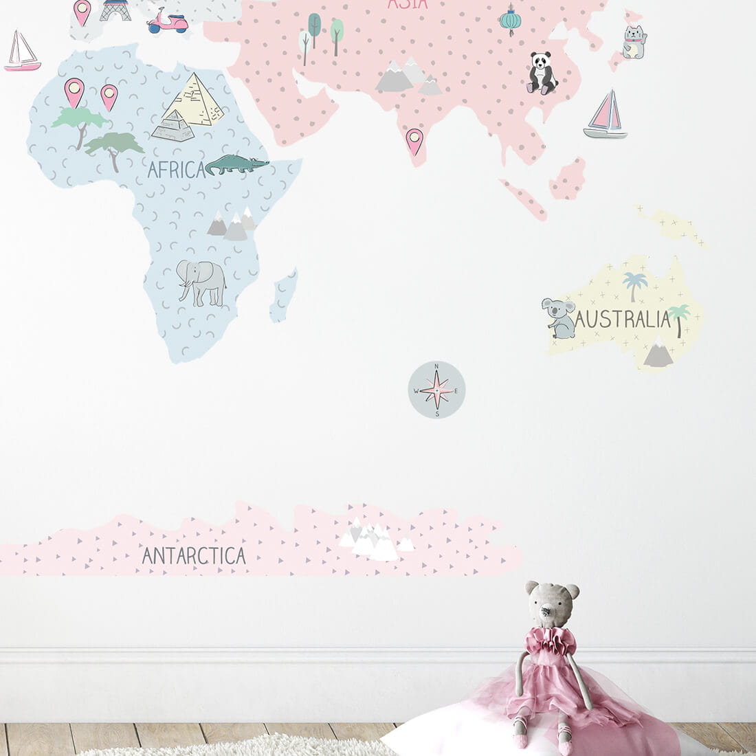 Sticker map monde rose Pastelowe Love - Wallpapers par Pastelowe Love