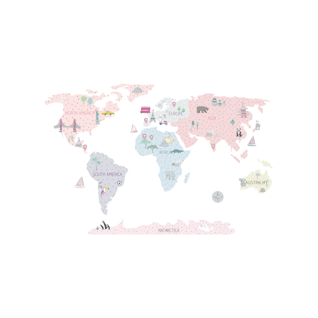 Sticker map monde rose Pastelowe Love - Wallpapers par Pastelowe Love