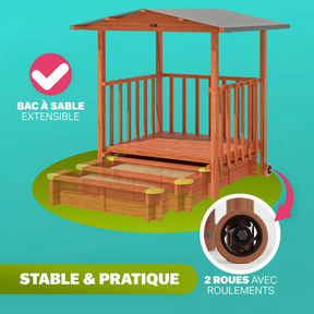 Bac à sable Merle 133x127 cm en bois avec toit UV50