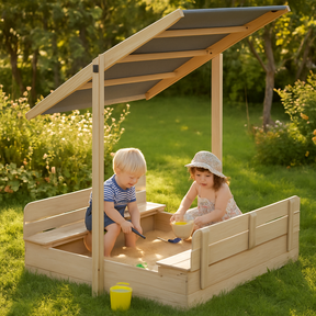 Bac à sable Toni 120x120x120 cm avec bancs réglables