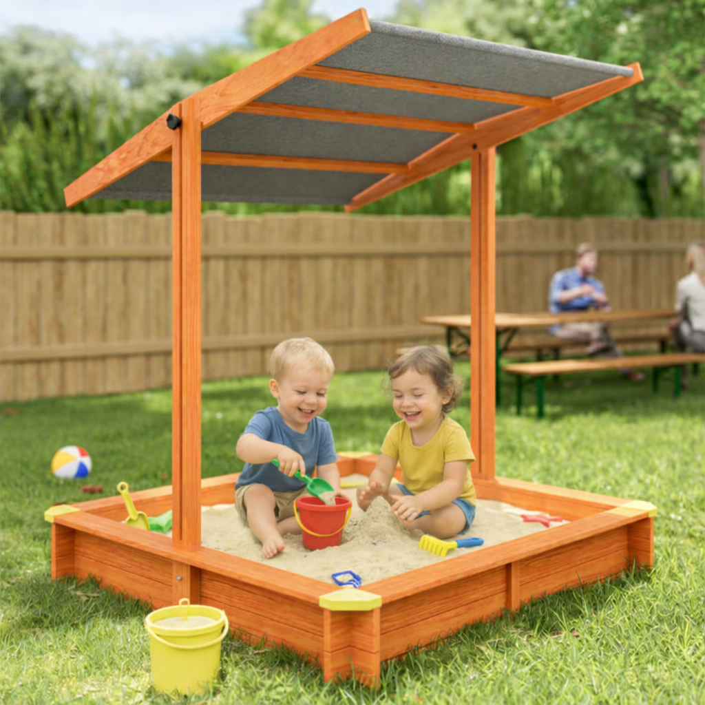 Bac à sable Sami 120x120 cm en bois avec toit UV50