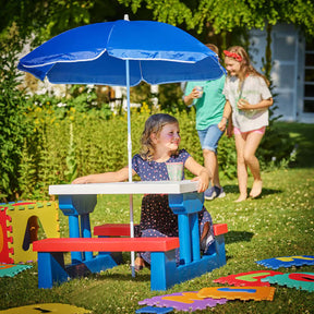 Salon de jardin pour enfants table et bancs avec parasol