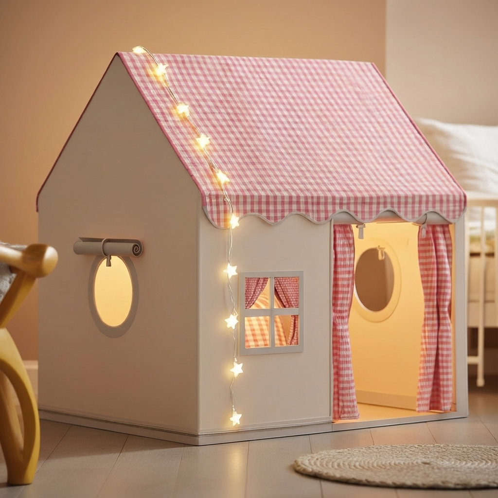 Tente maison enfant avec guirlande