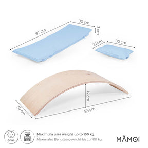 Planche d’équilibre + coussins pour enfants dès 6 mois en bois naturel