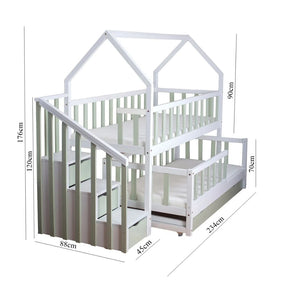 Lit Gigogne cabane 2 enfants 80x180cm et 80x160cm