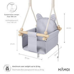 Chaise suspendue bébé MAMOI en bois - Petit Chat 3-en-1 avec harnais et crochet
