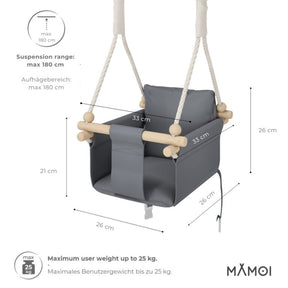 Chaise suspendue bébé MAMOI en bois - Montessori 3-en-1 avec harnais et crochet