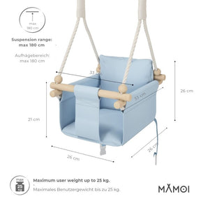 Chaise suspendue bébé MAMOI en bois - Montessori 3-en-1 avec harnais et crochet