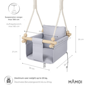 Chaise suspendue bébé MAMOI en bois - Montessori 3-en-1 avec harnais et crochet