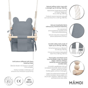 Chaise suspendue bébé MAMOI en bois - Petit Chat 3-en-1 avec harnais et crochet