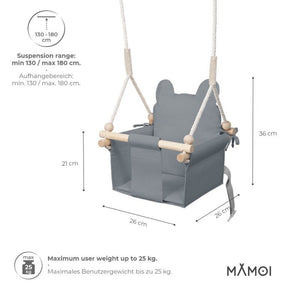 Chaise suspendue bébé MAMOI en bois - Petit Chat 3-en-1 avec harnais et crochet
