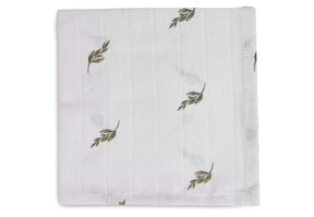Serviette gaze de Coton (x2) Stripe & Leaf Green GOTS - Jollein