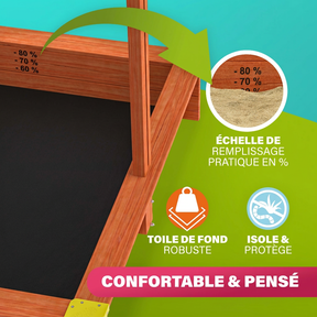 Bac à sable Sami 120x120 cm en bois avec toit UV50
