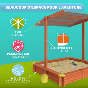 Bac à sable Sami 120x120 cm en bois avec toit UV50