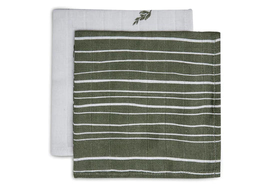 Serviette gaze de Coton (x2) Stripe & Leaf Green GOTS - Jollein