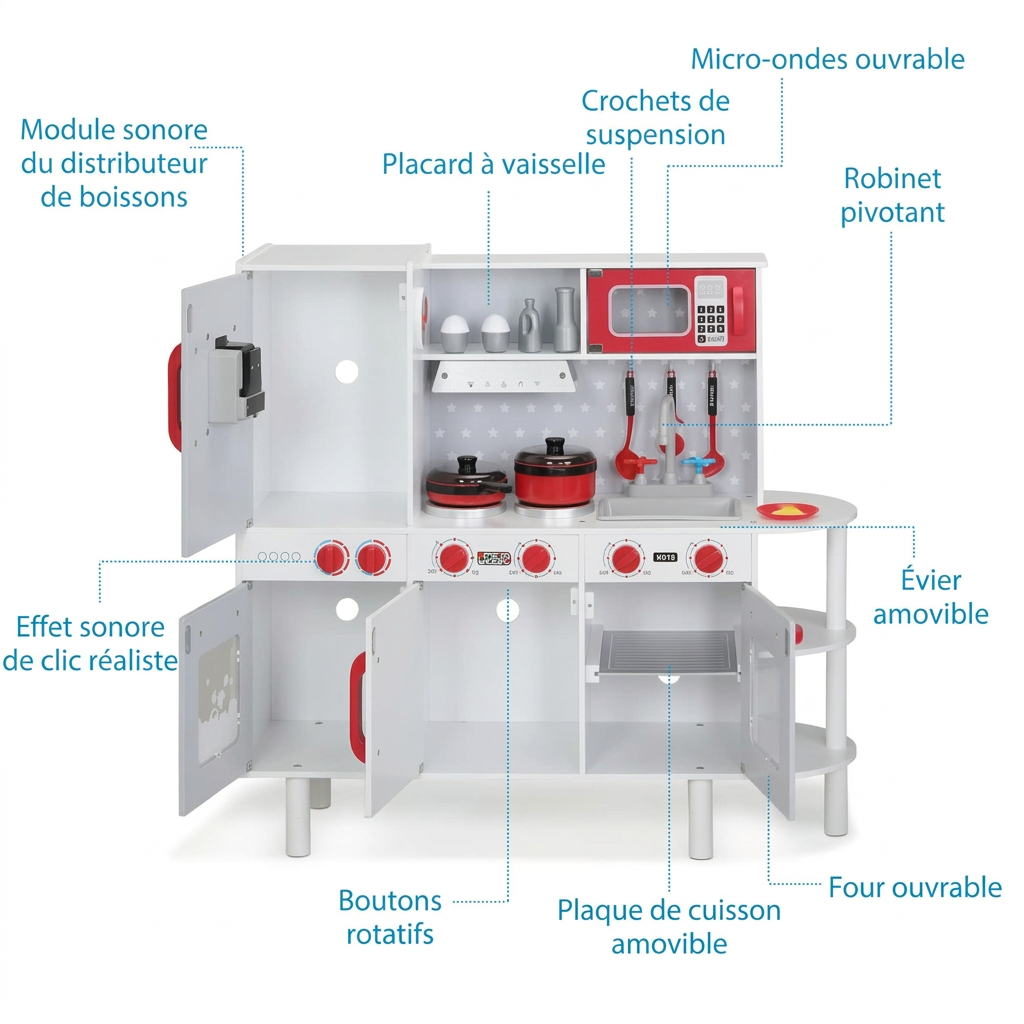 Cuisine pour enfants en bois 91 × 33 × 86/92 cm avec 38 accessoires